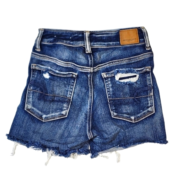 American Eagle Next Level Stretch X Hi-Rise Shortie Size 0 Dark Blue Distressed - Picture 2 of 5
